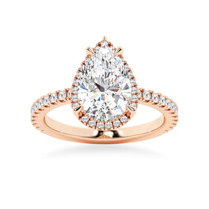 Pear Shaped Moissanite Engagement Ring with Hidden Halo