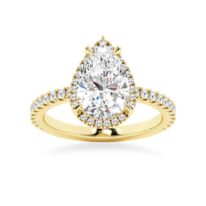 Pear Shaped Moissanite Engagement Ring with Hidden Halo