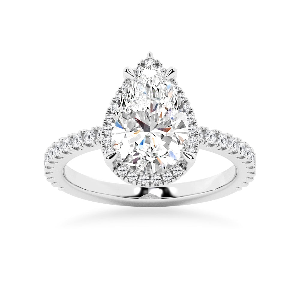 Pear Shaped Moissanite Engagement Ring with Hidden Halo