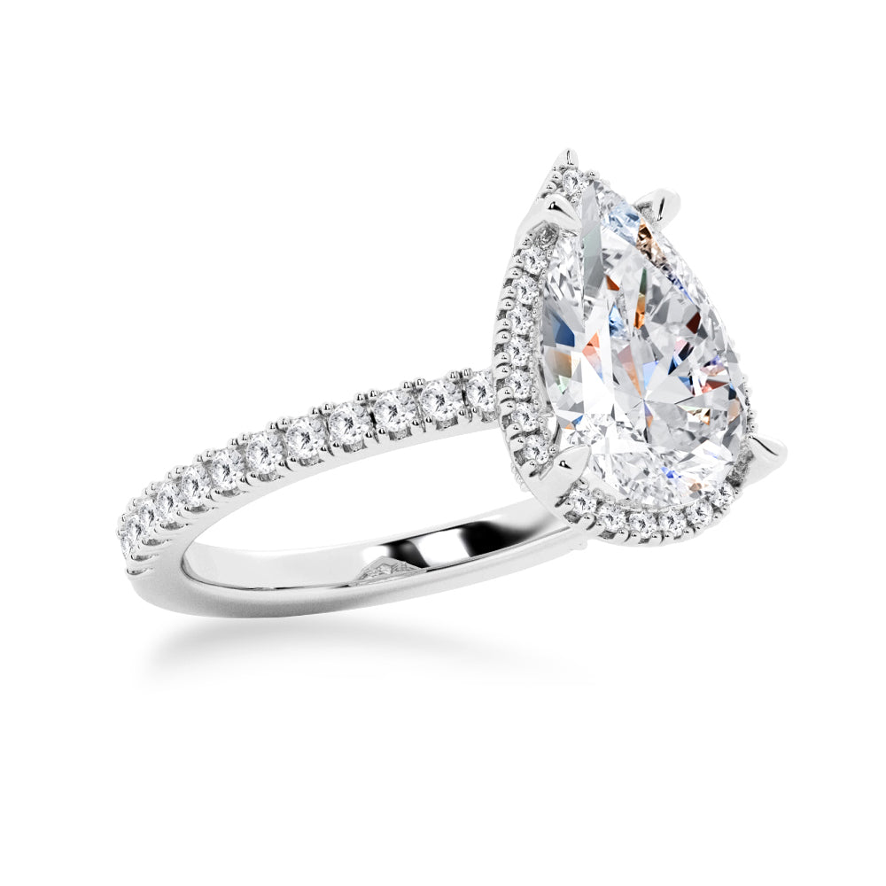 Pear Shaped Moissanite Engagement Ring with Hidden Halo