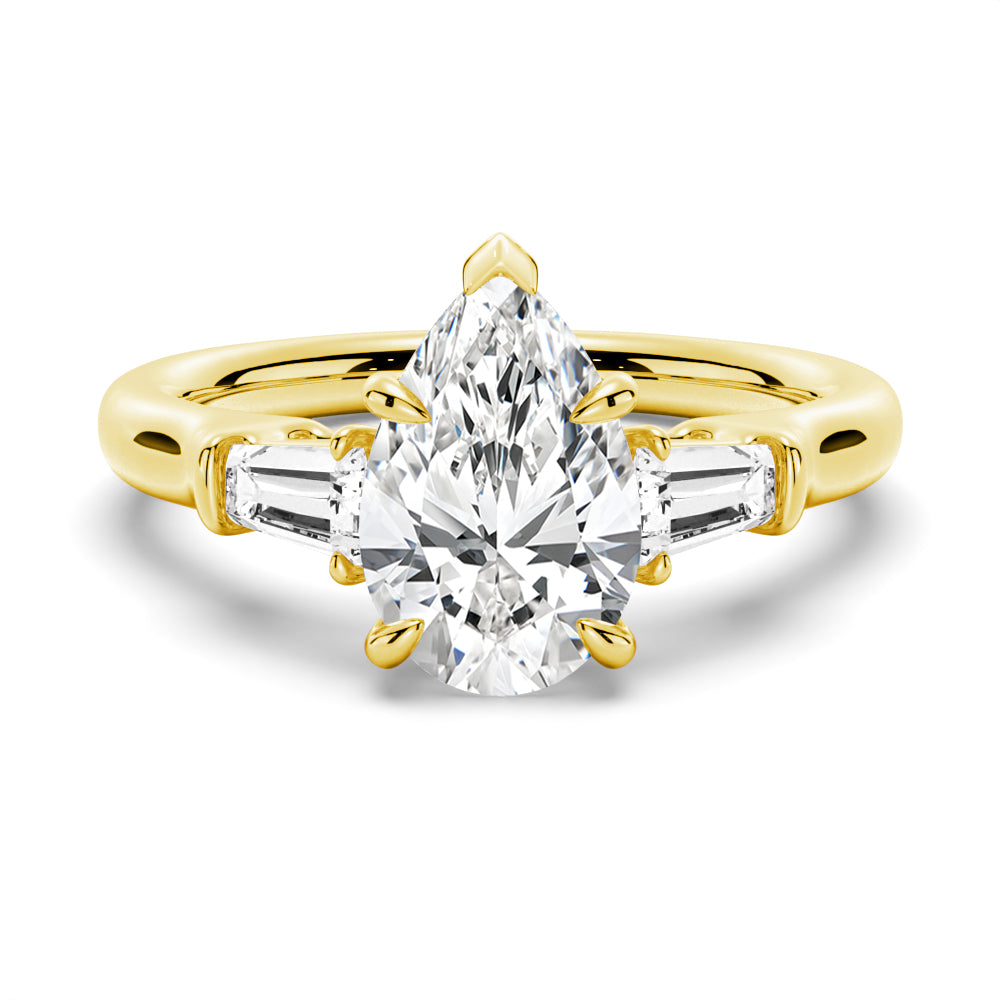 Pear-Shaped Moissanite Engagement Ring with Tapered Baguette Side Stones