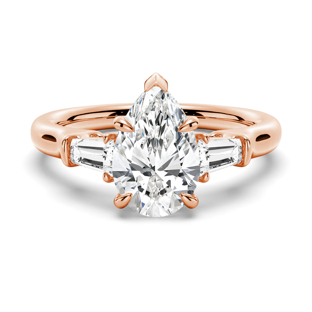 Pear-Shaped Moissanite Engagement Ring with Tapered Baguette Side Stones