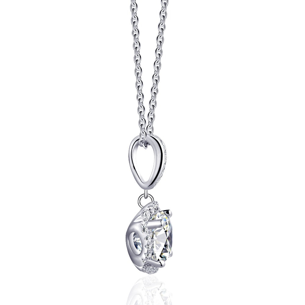 Petal Pave Set Round Moissanite Necklace