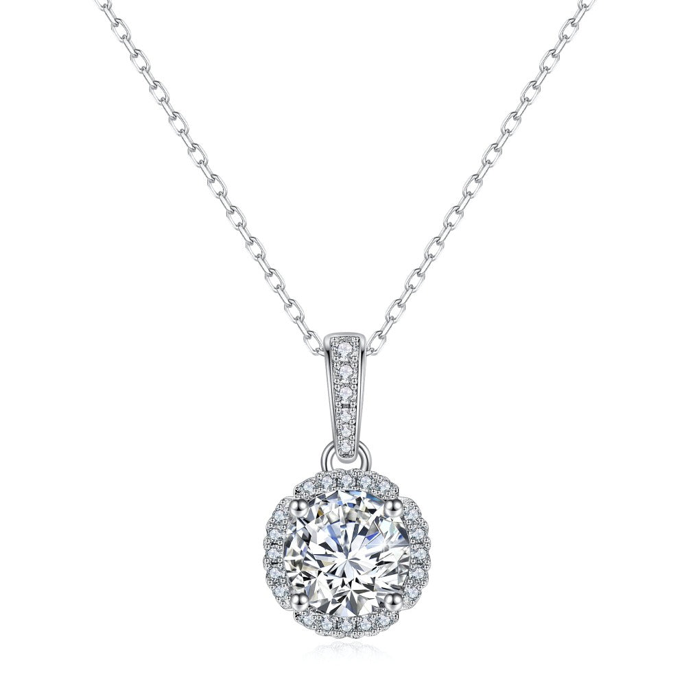 Petal Pave Set Round Moissanite Necklace