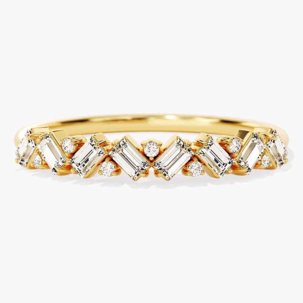 Petite Baguette and Round Moissanite Wedding Band