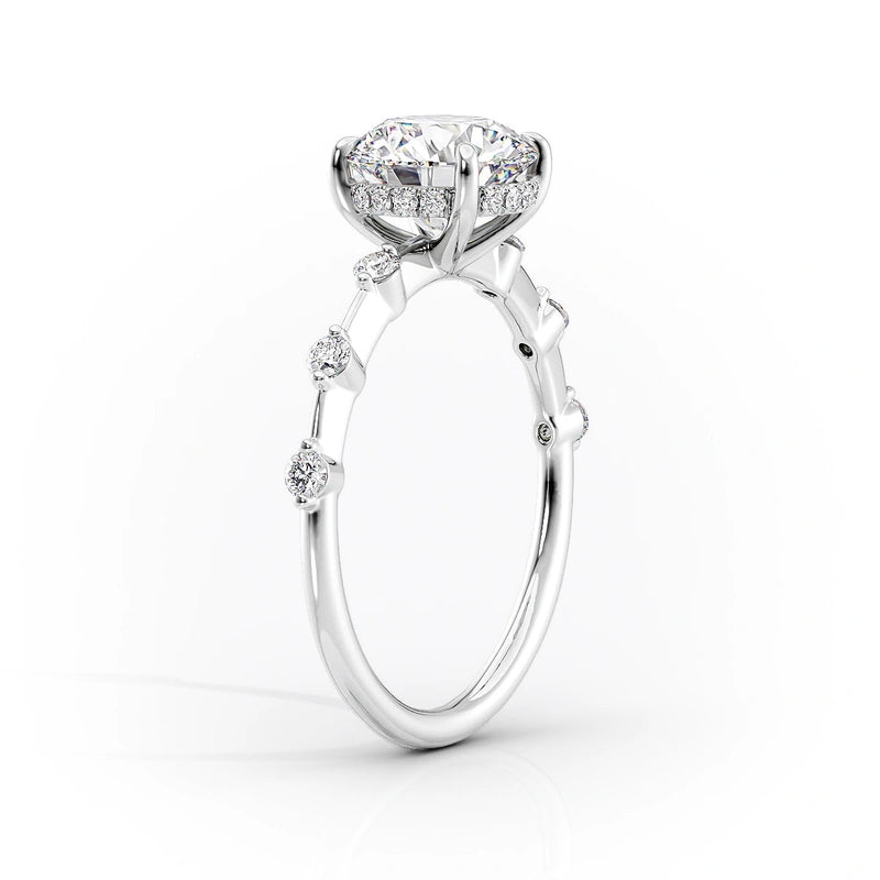 Petite Cushion Cut Moissanite Engagement Ring with Hidden Halo