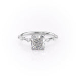 Petite Cushion Cut Moissanite Engagement Ring with Hidden Halo