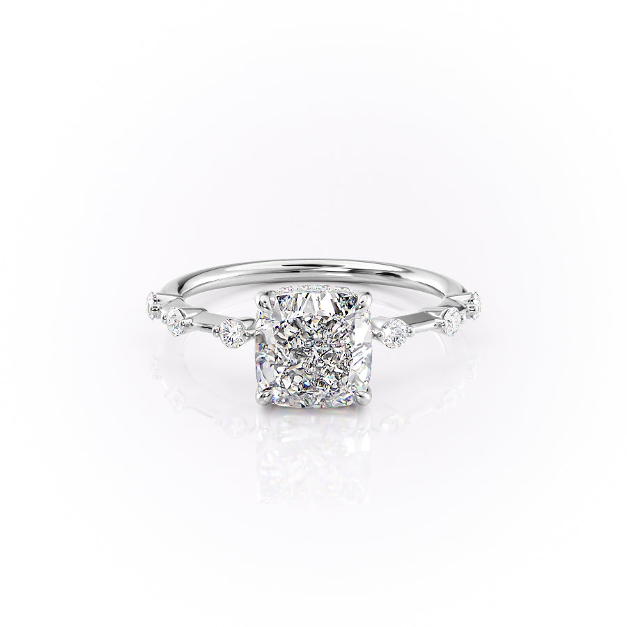 Petite Cushion Cut Moissanite Engagement Ring with Hidden Halo