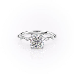 Petite Cushion Cut Moissanite Engagement Ring with Hidden Halo