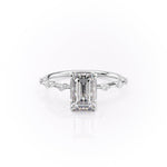 Petite Emerald Cut Moissanite Engagement Ring with Hidden Halo