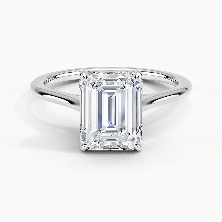 Petite Four Prong Solitaire Emerald Moissanite Ring