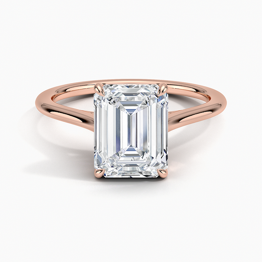 Petite Four Prong Solitaire Emerald Moissanite Ring