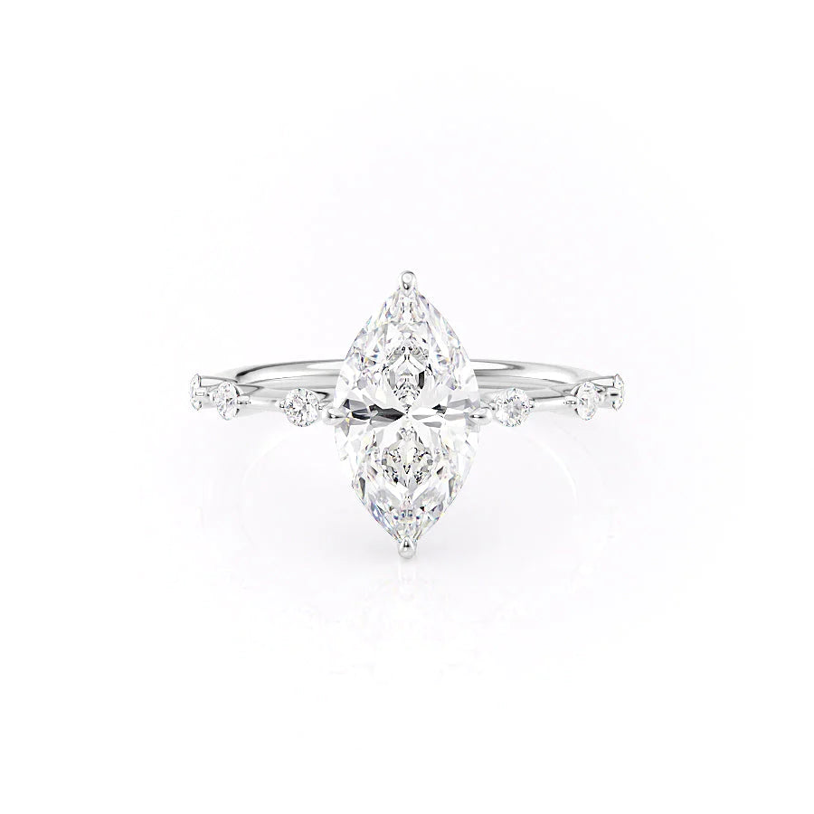 Petite Marquise Cut Moissanite Engagement Ring with Hidden Halo