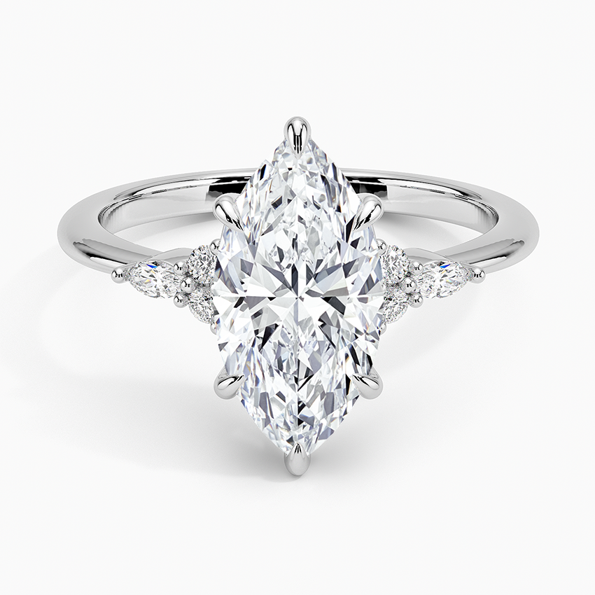 Petite Marquise Moissanite Engagement Ring with Accent Stones