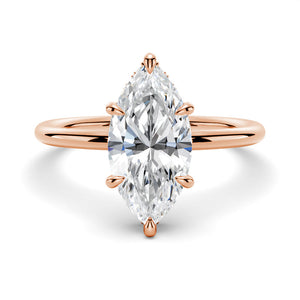 Petite Marquise Solitaire Moissanite Engagement Ring With Hidden Halo