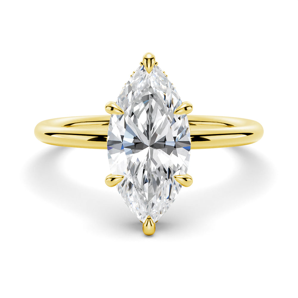 Petite Marquise Solitaire Moissanite Engagement Ring With Hidden Halo