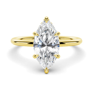 Petite Marquise Solitaire Moissanite Engagement Ring With Hidden Halo