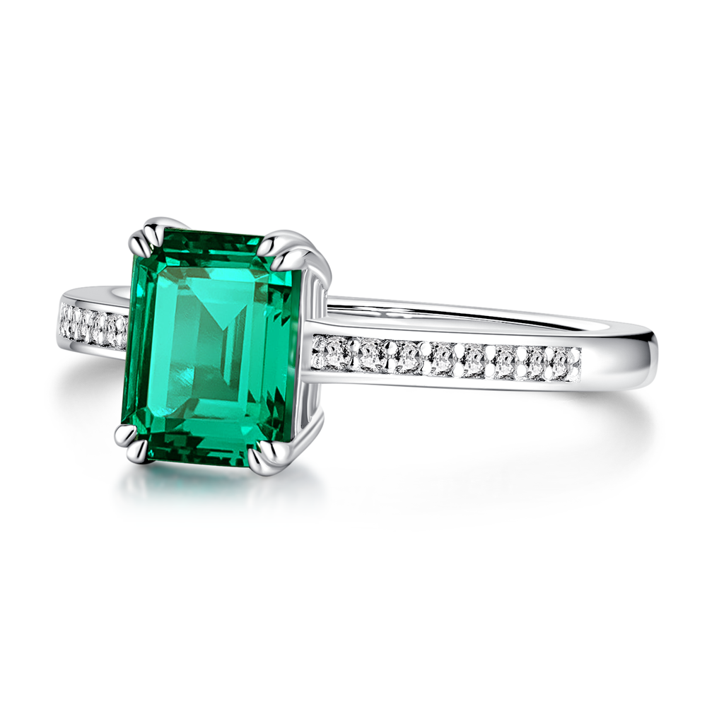 Petite Micropavé Emerald-Cut Emerald Ring