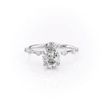 Petite Oval Cut Moissanite Engagement Ring with Hidden Halo