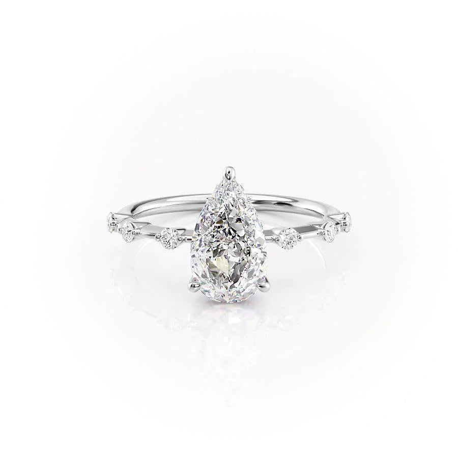 Petite Pear Cut Moissanite Engagement Ring with Hidden Halo