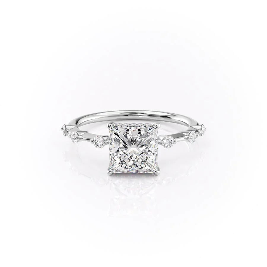 Petite Princess Cut Moissanite Engagement Ring with Hidden Halo