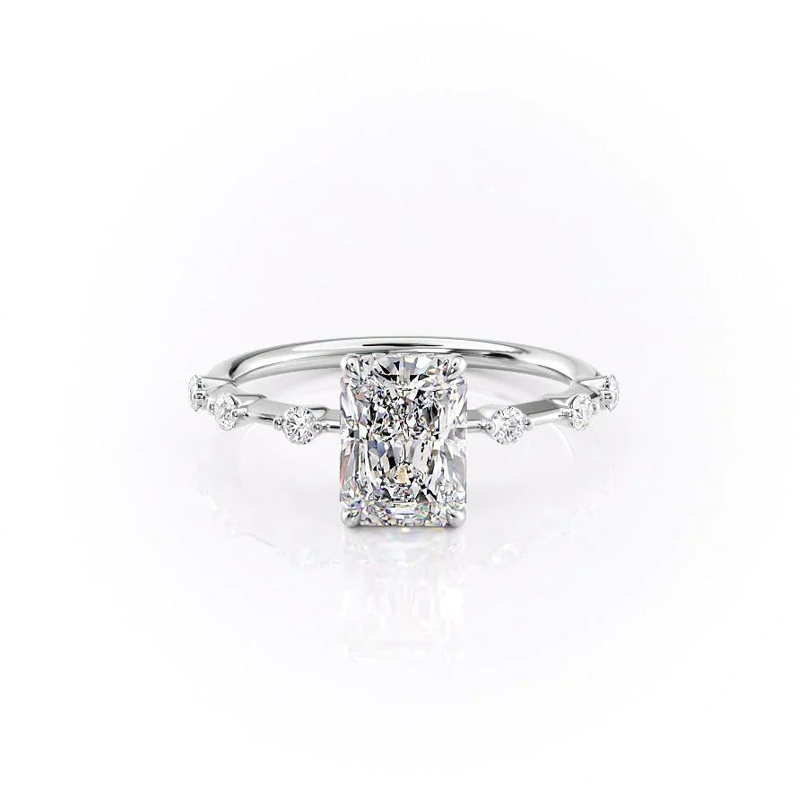 Petite Radiant Cut Moissanite Engagement Ring with Hidden Halo