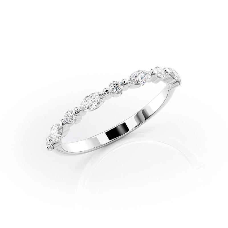 Petite Round and Marquise Moissanite Wedding Band