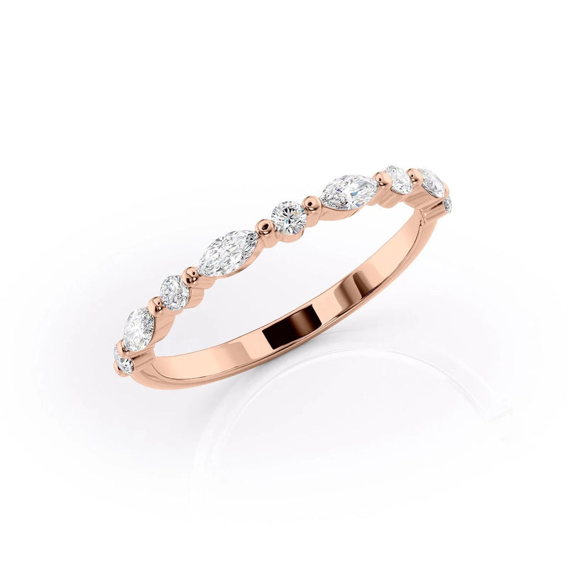 Petite Round and Marquise Moissanite Wedding Band