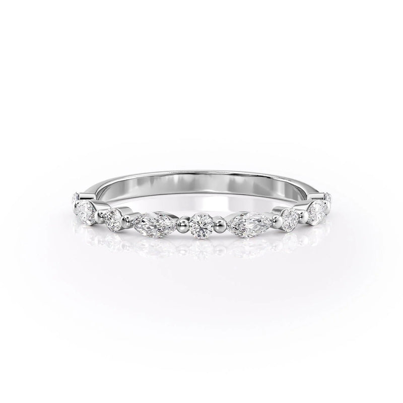 Petite Round and Marquise Moissanite Wedding Band