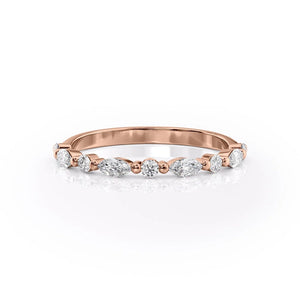 Petite Round and Marquise Moissanite Wedding Band