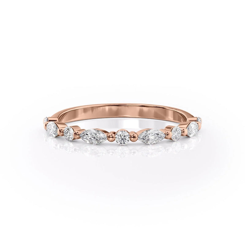 Petite Round and Marquise Moissanite Wedding Band