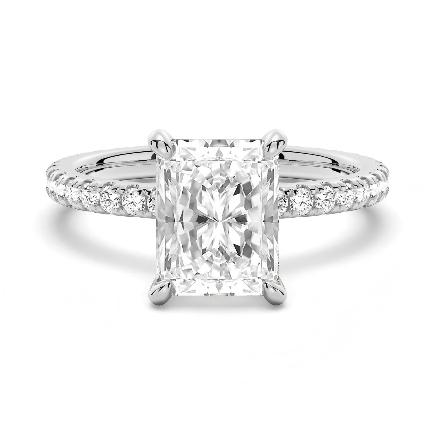 Radiant Cut Moissanite Engagement Ring with Eternity Pavé Band