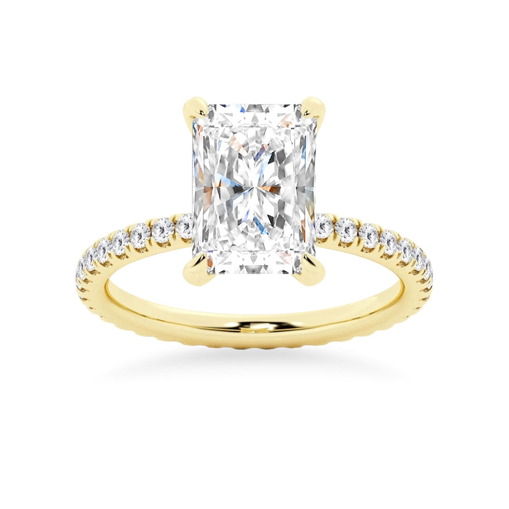 Radiant Cut Moissanite Engagement Ring With Eternity Pave Band