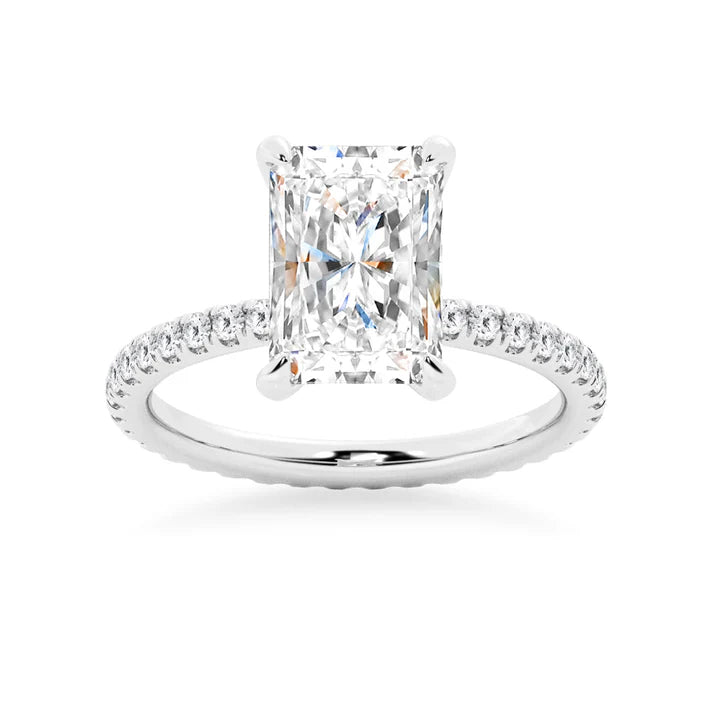 Radiant Cut Moissanite Engagement Ring with Eternity Pavé Band