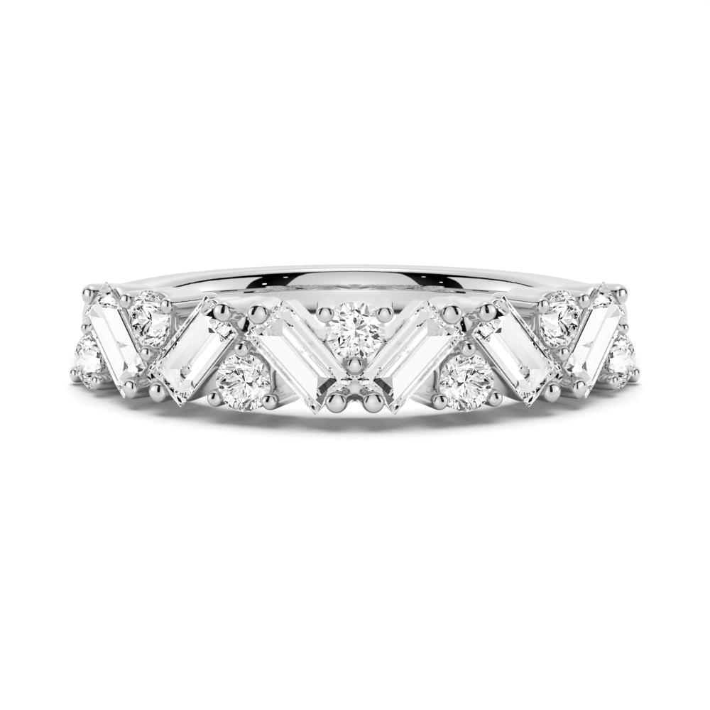 Round and Baguette Cut Moissanite Wedding Band