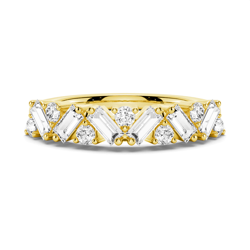 Round and Baguette Cut Moissanite Wedding Band