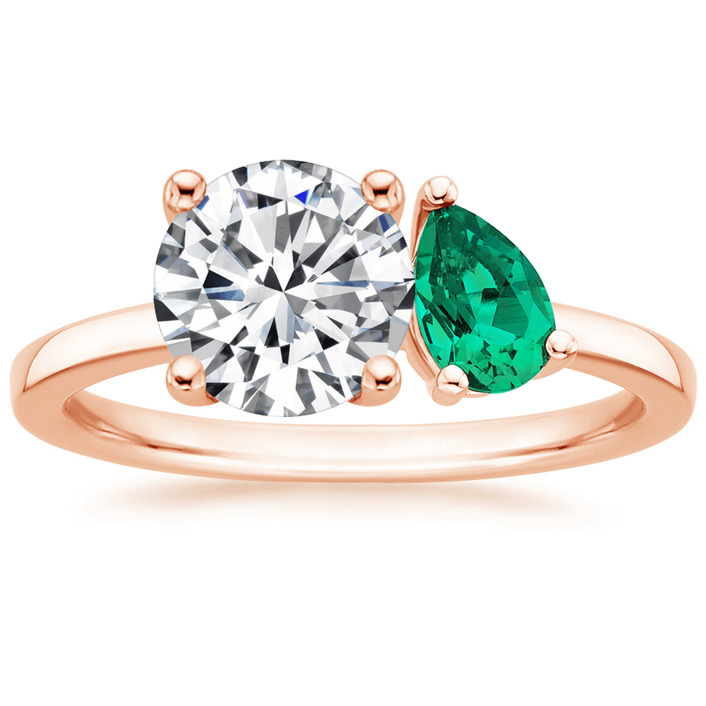 Round and Pear Cut Emerald Engagement Ring