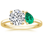 Round and Pear Cut Emerald Engagement Ring