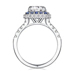 Sapphire Halo Cushion Cut Moissanite Engagement Ring - 2 CT.