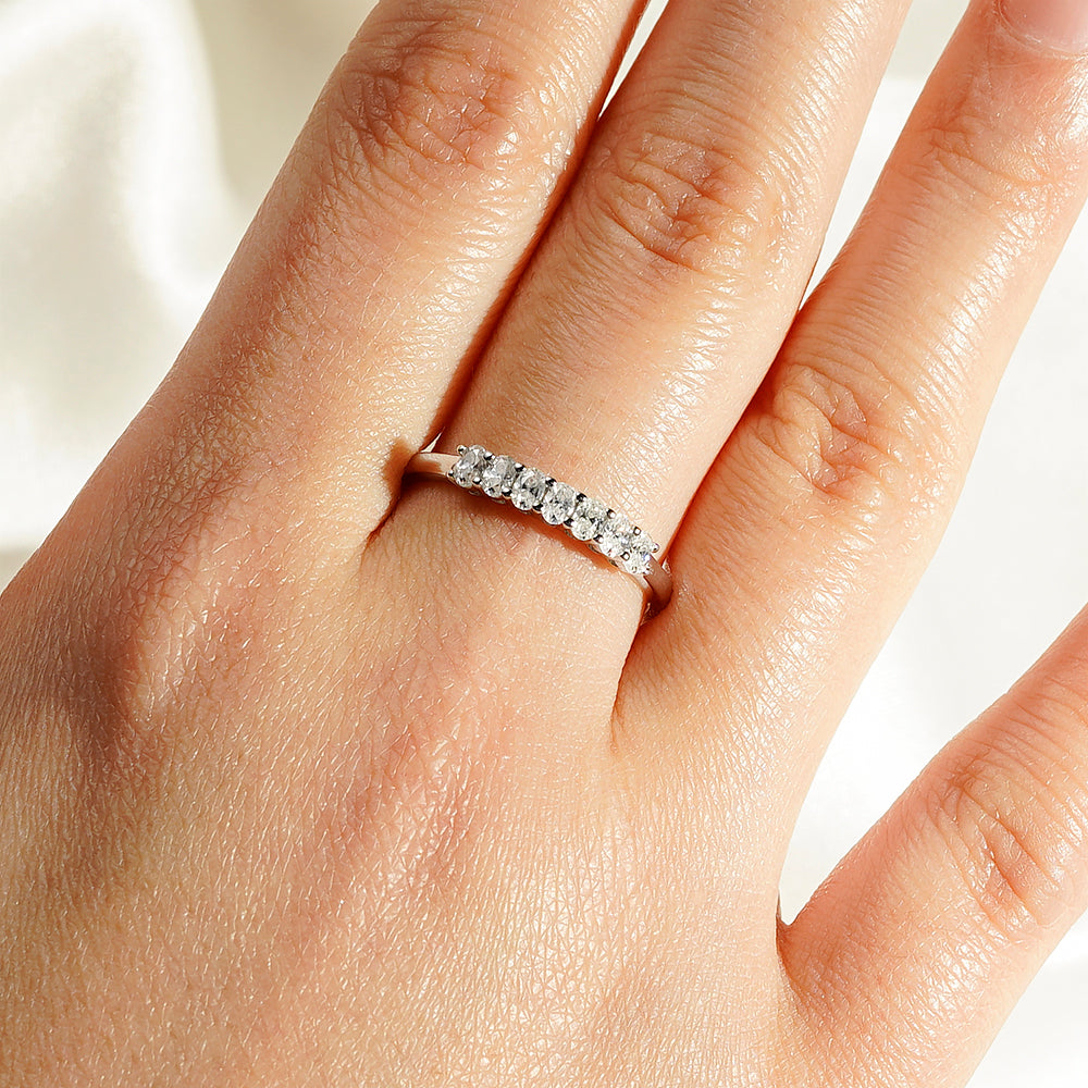 Shared Prong Oval Cut Moissanite Wedding Band