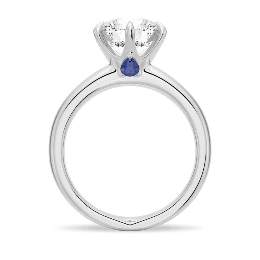 Six-Prong Round Moissanite Engagement Ring With Hidden Sapphire