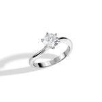 Six-Prong Wave Solitaire Round Cut Engagement Ring