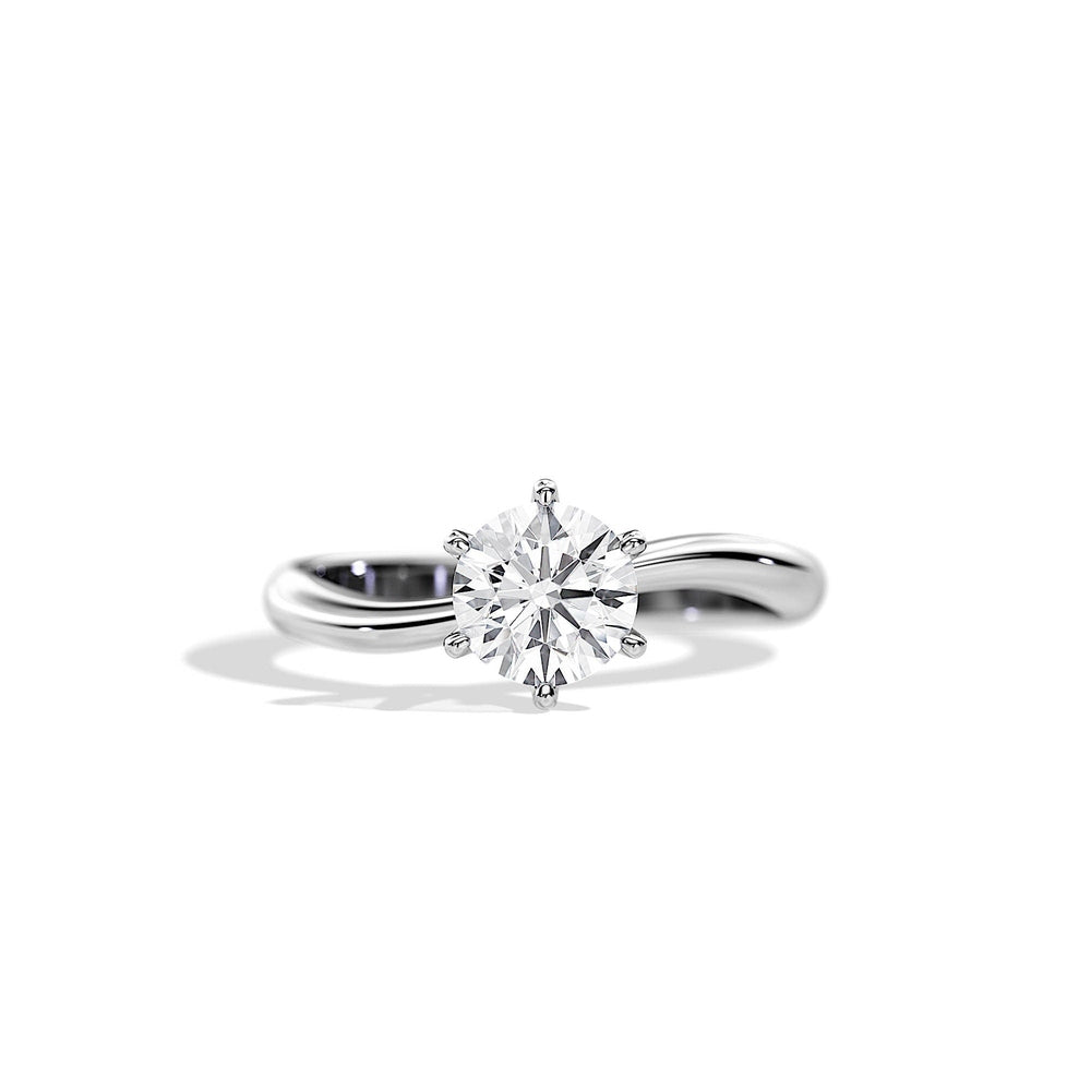 Six-Prong Wave Solitaire Round Cut Engagement Ring