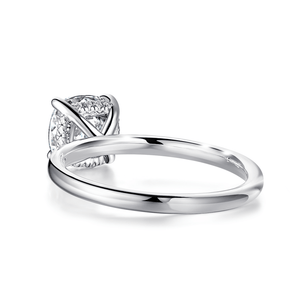 Solitaire Cushion Cut Lab Grown Diamond Engagement Ring With Hidden Halo