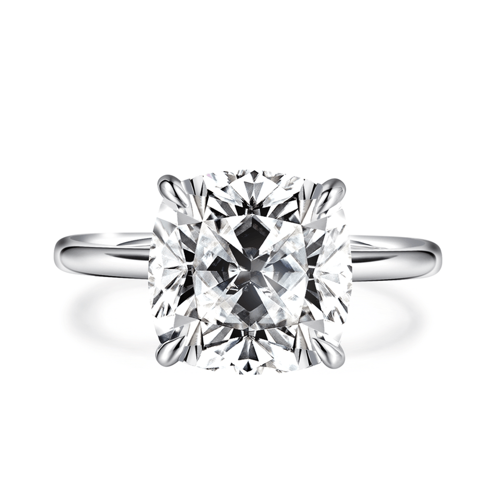 Solitaire Cushion Cut Lab Grown Diamond Engagement Ring With Hidden Halo