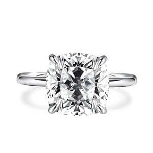 Solitaire Cushion Cut Lab Grown Diamond Engagement Ring With Hidden Halo