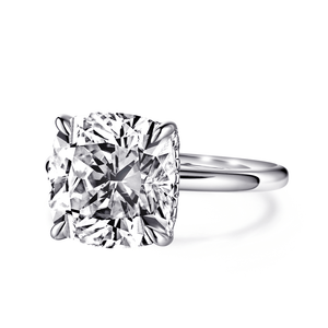 Solitaire Cushion Cut Lab Grown Diamond Engagement Ring With Hidden Halo