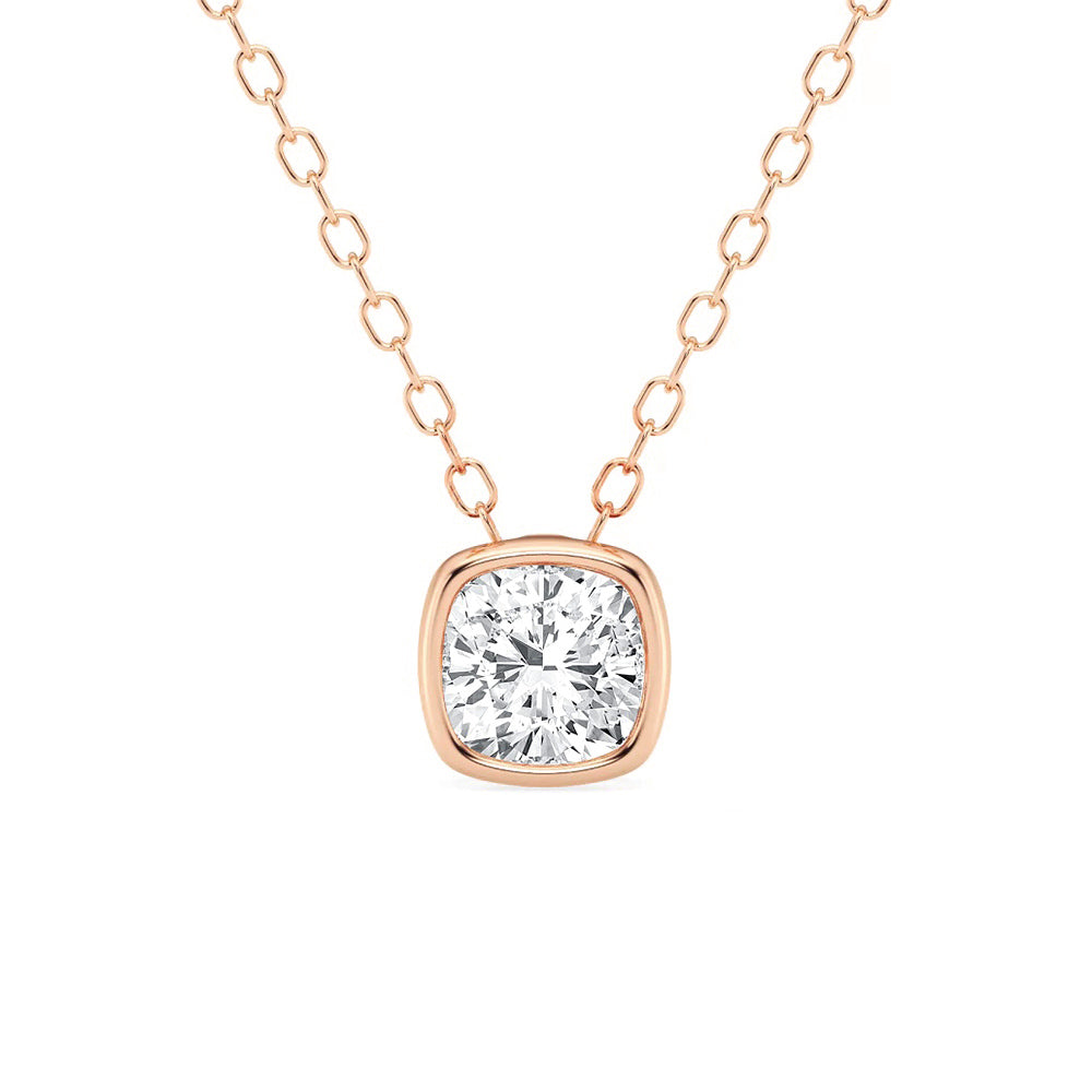 Solitaire Cushion Cut Moissanite Bezel Set Necklace