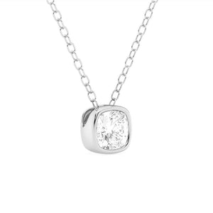 Solitaire Cushion Cut Moissanite Bezel Set Necklace