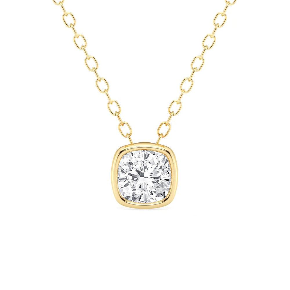 Solitaire Cushion Cut Moissanite Bezel Set Necklace